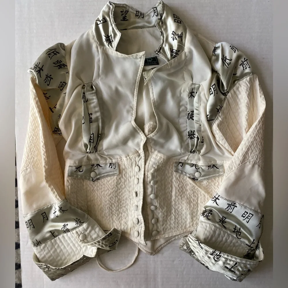 Raven Bustier style Jacket White Sateen with Black Characters size M - Picture 14 of 15
